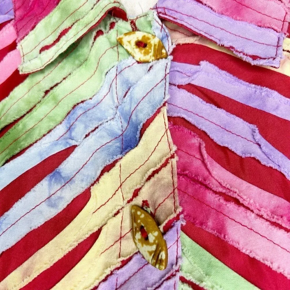 Keren Hart Blazer Jacket Textured Patchwork Stripes Multicolor Sz M Vintage